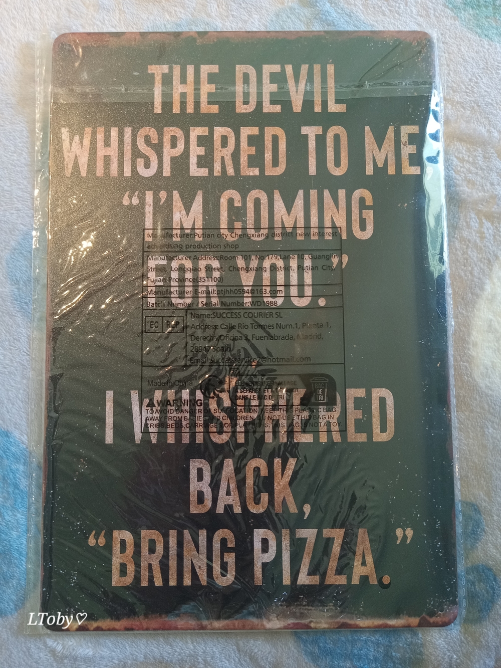NWT Humorous Wall Sign "The Devil Whispered to Me" - Black